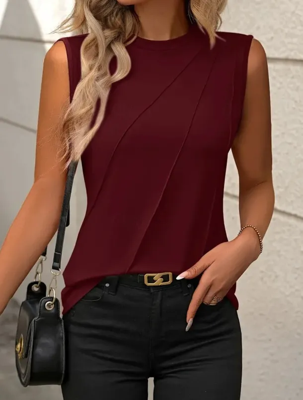 Women's Camisole Tank Top Sleeveless Round Neck White Asymmetrical Layered Elegant Draped Summer Spring Casual Workwear Regular Fit Versatile Top Clothing Apparel