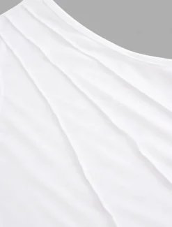 Women's Camisole Tank Top Sleeveless Round Neck White Asymmetrical Layered Elegant Draped Summer Spring Casual Workwear Regular Fit Versatile Top Clothing Apparel