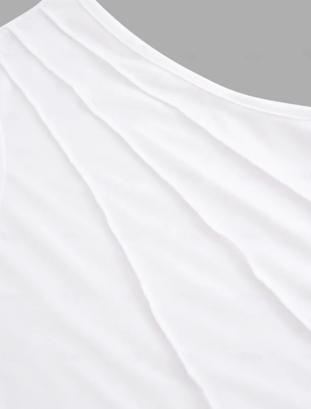 Women's Camisole Tank Top Sleeveless Round Neck White Asymmetrical Layered Elegant Draped Summer Spring Casual Workwear Regular Fit Versatile Top Clothing Apparel