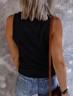 Women's Camisole Tank Top Solid Color Stylish Casual Sleeveless V Neck Regular Tops Daily Buttons Black White Pink Summer