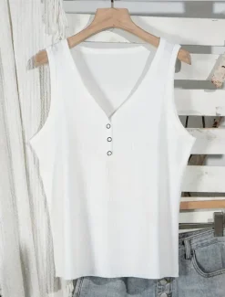Women's Camisole Tank Top Solid Color Stylish Casual Sleeveless V Neck Regular Tops Daily Buttons Black White Pink Summer