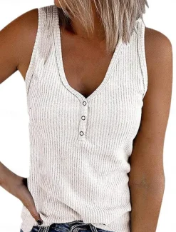 Women's Camisole Tank Top Solid Color Stylish Casual Sleeveless V Neck Regular Tops Daily Buttons Black White Pink Summer