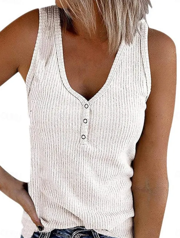 Women's Camisole Tank Top Solid Color Stylish Casual Sleeveless V Neck Regular Tops Daily Buttons Black White Pink Summer