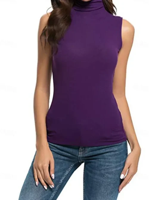 Women's Camisole Tank Top Plain Fashion Sleeveless High Neck Regular Tops Casual Black White Yellow Purple Fuchsia Spring & Summer