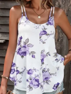 Women's Camisole Tank Top Casual Floral Print Sleeveless Regular Tops U Neck Vacation Daily Red Blue Purple Summer