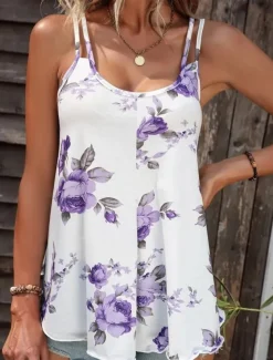 Women's Camisole Tank Top Casual Floral Print Sleeveless Regular Tops U Neck Vacation Daily Red Blue Purple Summer
