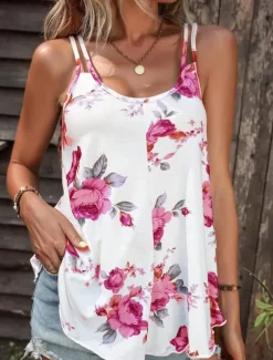 Women's Camisole Tank Top Casual Floral Print Sleeveless Regular Tops U Neck Vacation Daily Red Blue Purple Summer