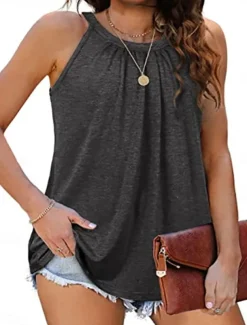 Women's Camisole Tank Top Solid Color Daily Casual Sleeveless Halter Neck Regular Tops Daily White Pink Green Gray Summer Spring