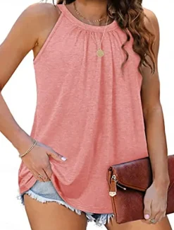 Women's Camisole Tank Top Solid Color Daily Casual Sleeveless Halter Neck Regular Tops Daily White Pink Green Gray Summer Spring