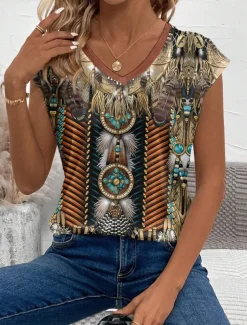 Women's Camisole Tank Top Graphic Animal Paisley Stylish Casual Sleeveless V Neck Regular Tops Daily Print Brown Summer