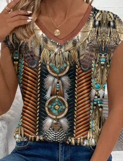 Women's Camisole Tank Top Graphic Animal Paisley Stylish Casual Sleeveless V Neck Regular Tops Daily Print Brown Summer