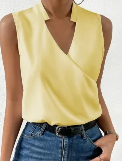 Women's Camisole Tank Top Solid Color Elegant Stylish Basic Sleeveless V Neck Regular Tops Daily Black White Yellow Red Blue Summer