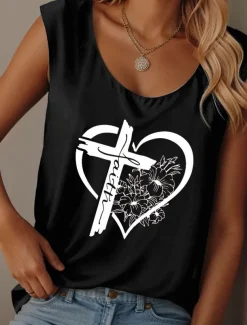 Women's Camisole Tank Top Graphic Letter Casual Sleeveless Crew Neck Regular Tops Daily Print Black Pink Blue Summer Drunk