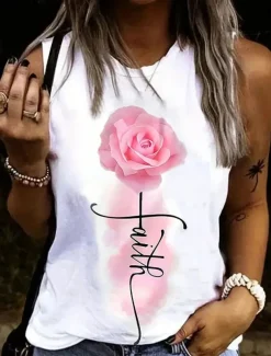 Women's Camisole Tank Top Letter Stylish Casual Sleeveless Crew Neck Regular Tops Daily Print White Summer