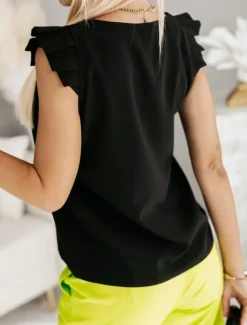 Women's Camisole Tank Top Black White Fuchsia Plain Ruffle Street Daily Fashion V Neck Regular Fit S