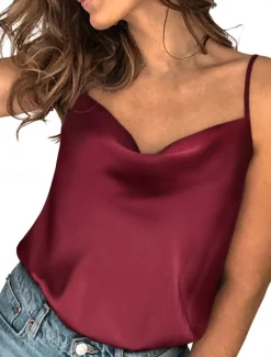 Women's Camisole Tank Top Solid Color Stylish Casual Sleeveless V Neck Regular Tops Daily Patchwork Black Red Blue Green Summer Spring
