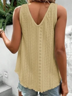 Women's Camisole Tank Top Solid Color Stylish Casual Sleeveless V Neck Regular Tops Daily Lace Patchwork White Yellow Pink Summer