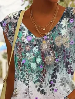 Women's Camisole Tank Top Stylish Casual Ombre Floral Print Sleeveless Regular Tops V Neck Daily Dusty Blue Summer