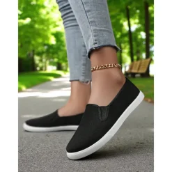 Women's Canvas Slip-On Sneakers – Lightweight Minimalist Flats for Daily Errands, Park Walks and Weekend Brunch Outings