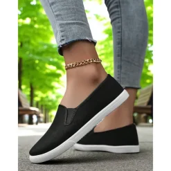 Women's Canvas Slip-On Sneakers – Lightweight Minimalist Flats for Daily Errands, Park Walks and Weekend Brunch Outings