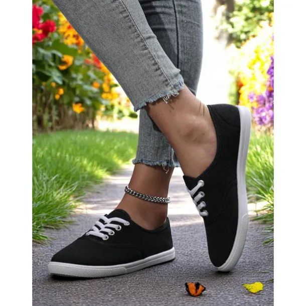 Women's Canvas Sneakers – Lightweight Lace-Up Casual Shoes for Spring Outings, Street Style, and Everyday Comfort