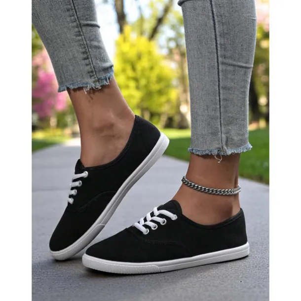 Women's Canvas Sneakers – Lightweight Lace-Up Casual Shoes for Spring Outings, Street Style, and Everyday Comfort