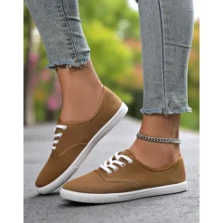 Women's Canvas Sneakers – Lightweight Lace-Up Casual Shoes for Spring Outings, Street Style, and Everyday Comfort