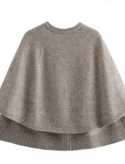 Women's Cape Fashion Casual Soft Pure Color Ribbed Crew Neck Buttons Knitted Long Sleeve Regular Tops Knit Outdoor Daily Weekend Black White Fall Winter