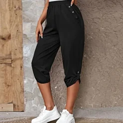 Women's Capri shorts Fashion Calf-Length Plain Side Pockets Comfort Micro-elastic Casual Daily Black Wine Blue khaki Regular Fit