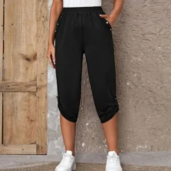 Women's Capri shorts Fashion Calf-Length Plain Side Pockets Comfort Micro-elastic Casual Daily Black Wine Blue khaki Regular Fit