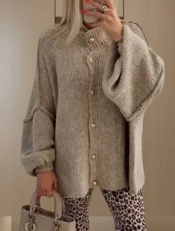 Women's Cardigan Casual Soft Pure Color Ribbed Turtleneck Buttons Knitted Long Sleeve Regular Tops Knit Outdoor Daily Weekend White Army Green Fall Winter