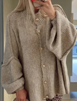 Women's Cardigan Casual Soft Pure Color Ribbed Turtleneck Buttons Knitted Long Sleeve Regular Tops Knit Outdoor Daily Weekend White Army Green Fall Winter