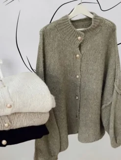 Women's Cardigan Casual Soft Pure Color Ribbed Turtleneck Buttons Knitted Long Sleeve Regular Tops Knit Outdoor Daily Weekend White Army Green Fall Winter