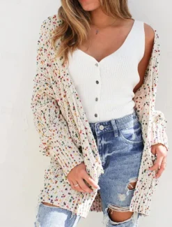 Women's Cardigan Casual Sweater Casual Soft Paisley Ribbed V Neck Knitted Long Sleeve Regular Tops Knit Outdoor Daily Weekend Beige Fall Winter