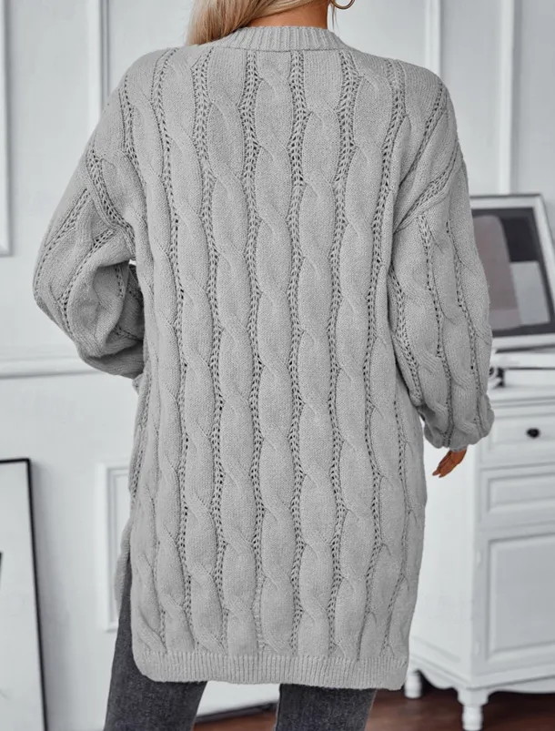 Women's Cardigan Daily Casual Solid Color Open Front Knitted Textured Long Sleeve Long Tops Knit Home Work Daily Red Brown Khaki Fall Winter