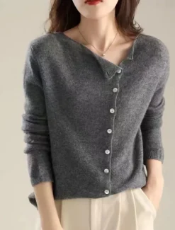 Women's Cardigan Elegant Fashion Daily Solid Color Fuzzy Crew Neck Knitted Long Sleeve Regular Tops Knit Work Pink Beige Fall Winter