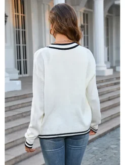 Women's Cardigan Fashion Streetwear Daily Color Block Open Front Knitted Long Sleeve Long Tops Knit Work White Navy Blue Fall Winter