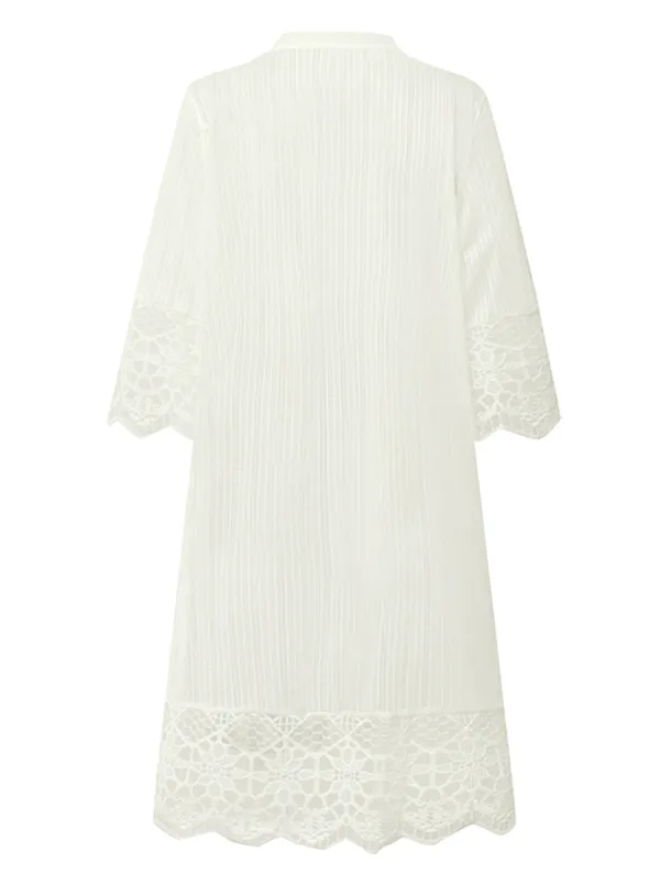 Women's Cardigan Lace Solid Color Basic Casual Lace Long Sleeve Loose Sweater Cardigans Open Front Spring Summer White Black / Holiday