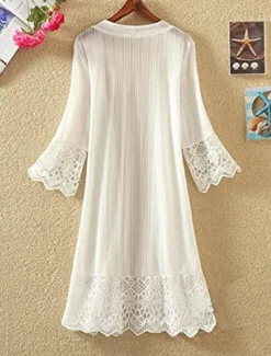 Women's Cardigan Lace Solid Color Basic Casual Lace Long Sleeve Loose Sweater Cardigans Open Front Spring Summer White Black / Holiday