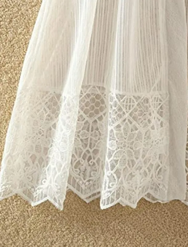 Women's Cardigan Lace Solid Color Basic Casual Lace Long Sleeve Loose Sweater Cardigans Open Front Spring Summer White Black / Holiday