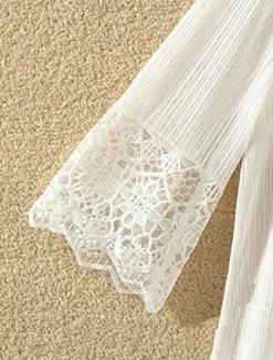 Women's Cardigan Lace Solid Color Basic Casual Lace Long Sleeve Loose Sweater Cardigans Open Front Spring Summer White Black / Holiday