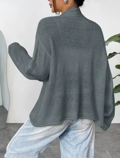 Women's Cardigan Streetwear Daily Casual Solid Color Open Front Knitted Long Sleeve Long Tops Knit Home Work Brown Green Fall Winter