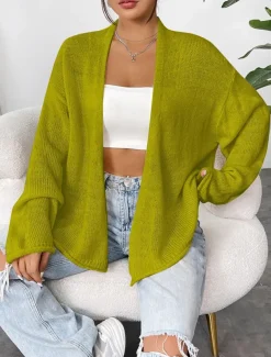 Women's Cardigan Streetwear Daily Casual Solid Color Open Front Knitted Long Sleeve Long Tops Knit Home Work Brown Green Fall Winter