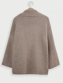 Women's Cardigan Streetwear Daily Solid Color Open Front Knitted Textured Long Sleeve Regular Tops Knit Outdoor Black Khaki Fall Winter