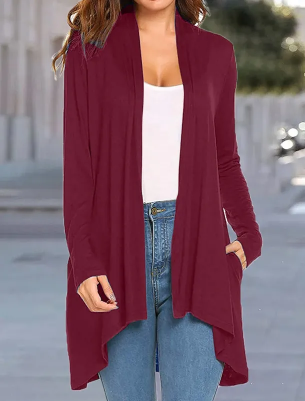 Women's Cardigan Sweater Cardigan Stylish Casual Soft Solid Color Ribbed Open Front Pocket Long Sleeve Long Tops Knit Outdoor Daily Weekend Black White Summer Fall