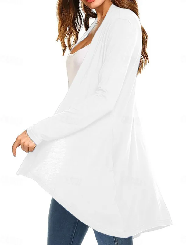 Women's Cardigan Sweater Cardigan Stylish Casual Soft Solid Color Ribbed Open Front Pocket Long Sleeve Long Tops Knit Outdoor Daily Weekend Black White Summer Fall