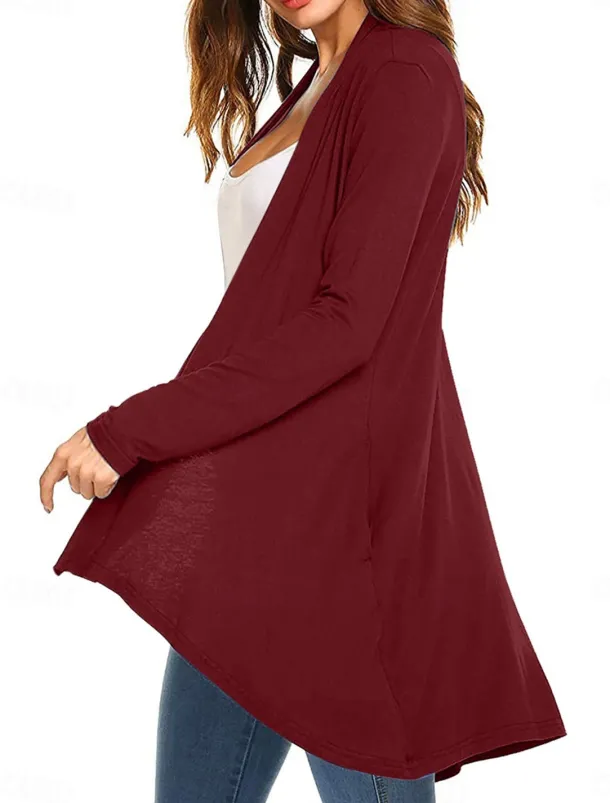 Women's Cardigan Sweater Cardigan Stylish Casual Soft Solid Color Ribbed Open Front Pocket Long Sleeve Long Tops Knit Outdoor Daily Weekend Black White Summer Fall