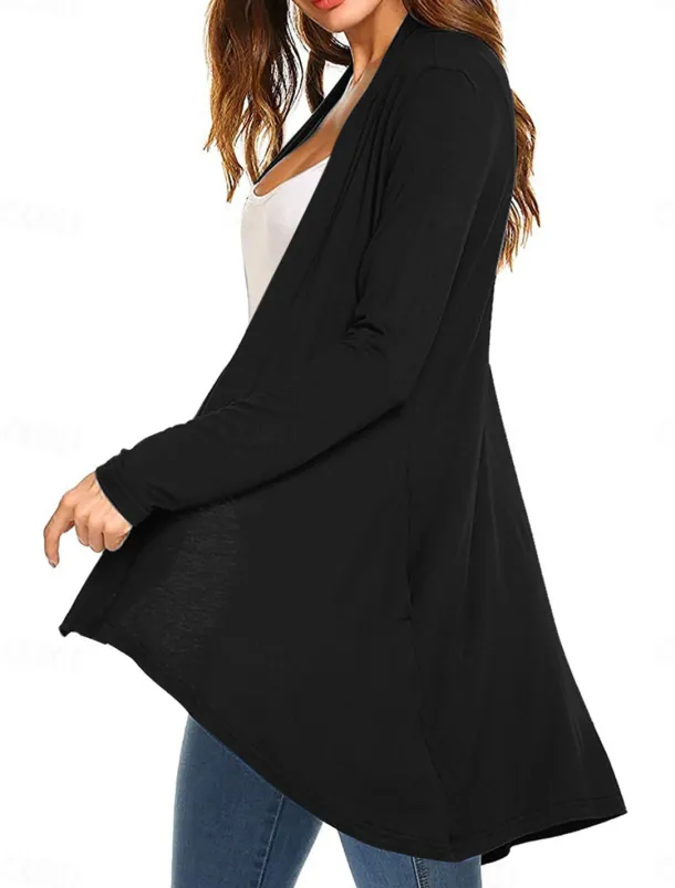 Women's Cardigan Sweater Cardigan Stylish Casual Soft Solid Color Ribbed Open Front Pocket Long Sleeve Long Tops Knit Outdoor Daily Weekend Black White Summer Fall