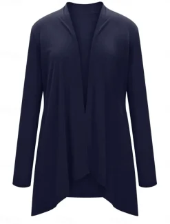 Women's Cardigan Sweater Cardigan Stylish Casual Soft Solid Color Ribbed Open Front Pocket Long Sleeve Long Tops Knit Outdoor Daily Weekend Black White Summer Fall