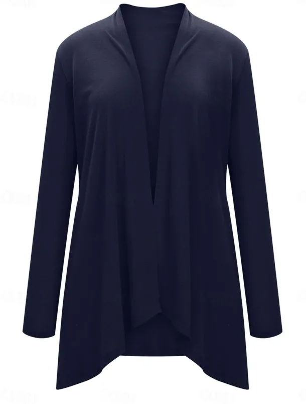 Women's Cardigan Sweater Cardigan Stylish Casual Soft Solid Color Ribbed Open Front Pocket Long Sleeve Long Tops Knit Outdoor Daily Weekend Black White Summer Fall